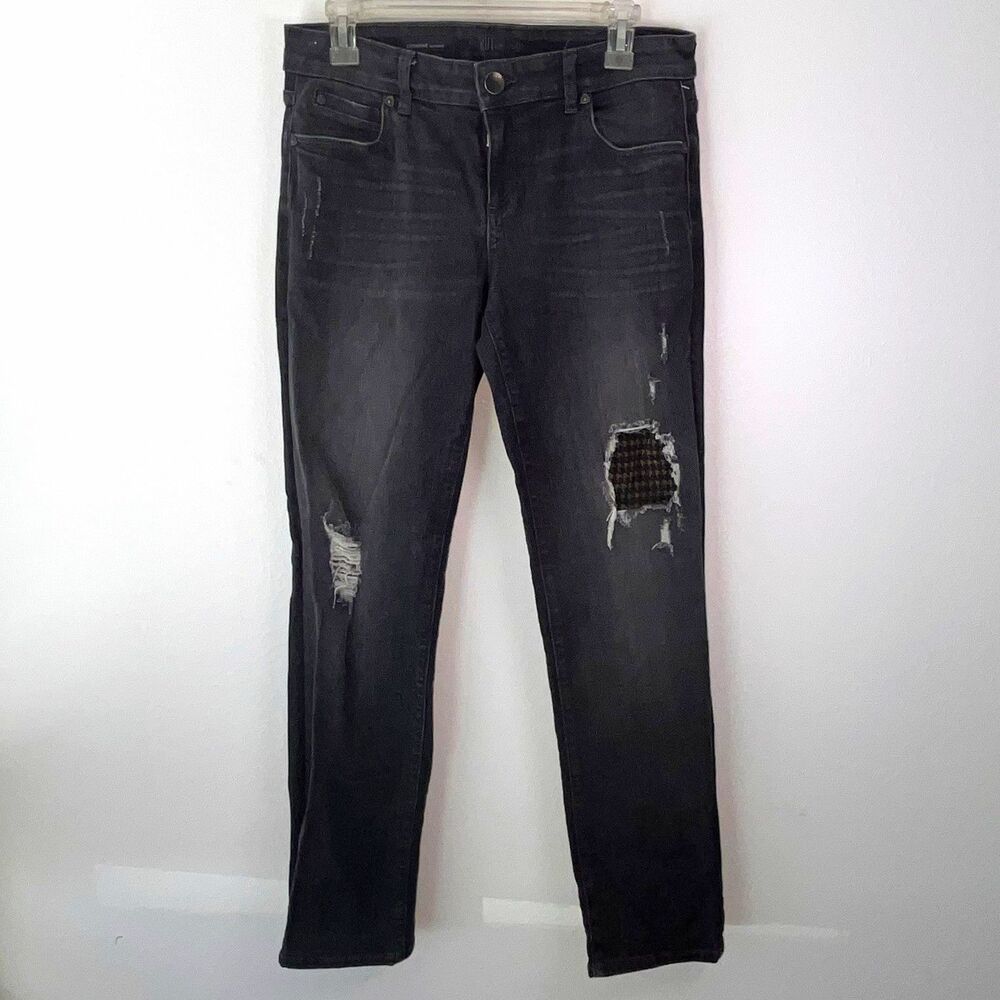 KUT from the Kloth Women's Charcoal Wash Black Distressed Boyfriend Jeans 6